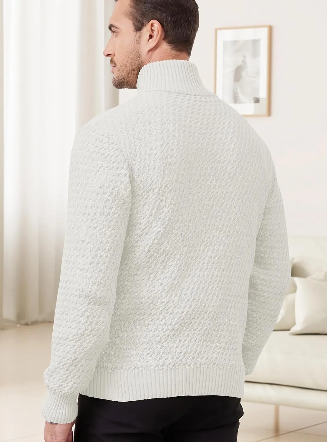 Men's Quarter Zip Pullover Sweater Slim Fit Business Casual Cable Knit Lightweight Long Sleeve Sweaters