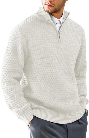 Men's Quarter Zip Pullover Sweater Slim Fit Business Casual Cable Knit Lightweight Long Sleeve Sweaters
