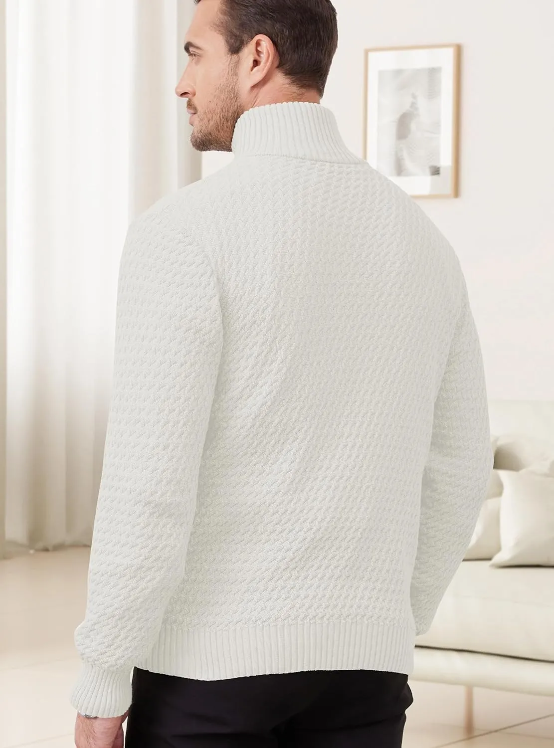 Men's Quarter Zip Pullover Sweater Slim Fit Business Casual Cable Knit Lightweight Long Sleeve Sweaters