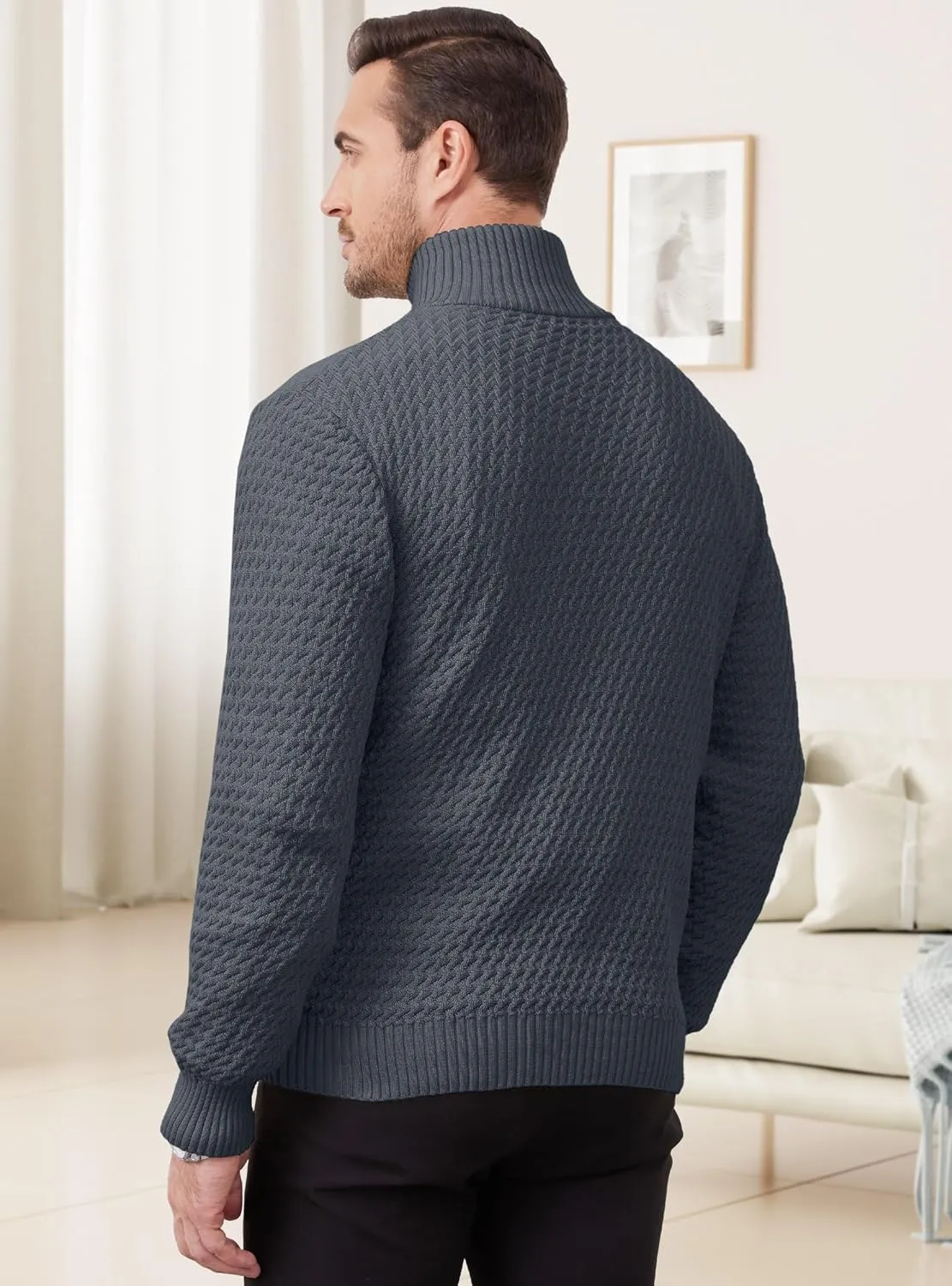Men's Quarter Zip Pullover Sweater Slim Fit Business Casual Cable Knit Lightweight Long Sleeve Sweaters