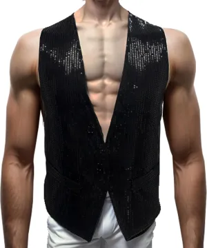 Men's Sequins Vest Slim Fit Christmas Party Vest Hip Hop Disco Dance Waistcoat Performance Show Jacket