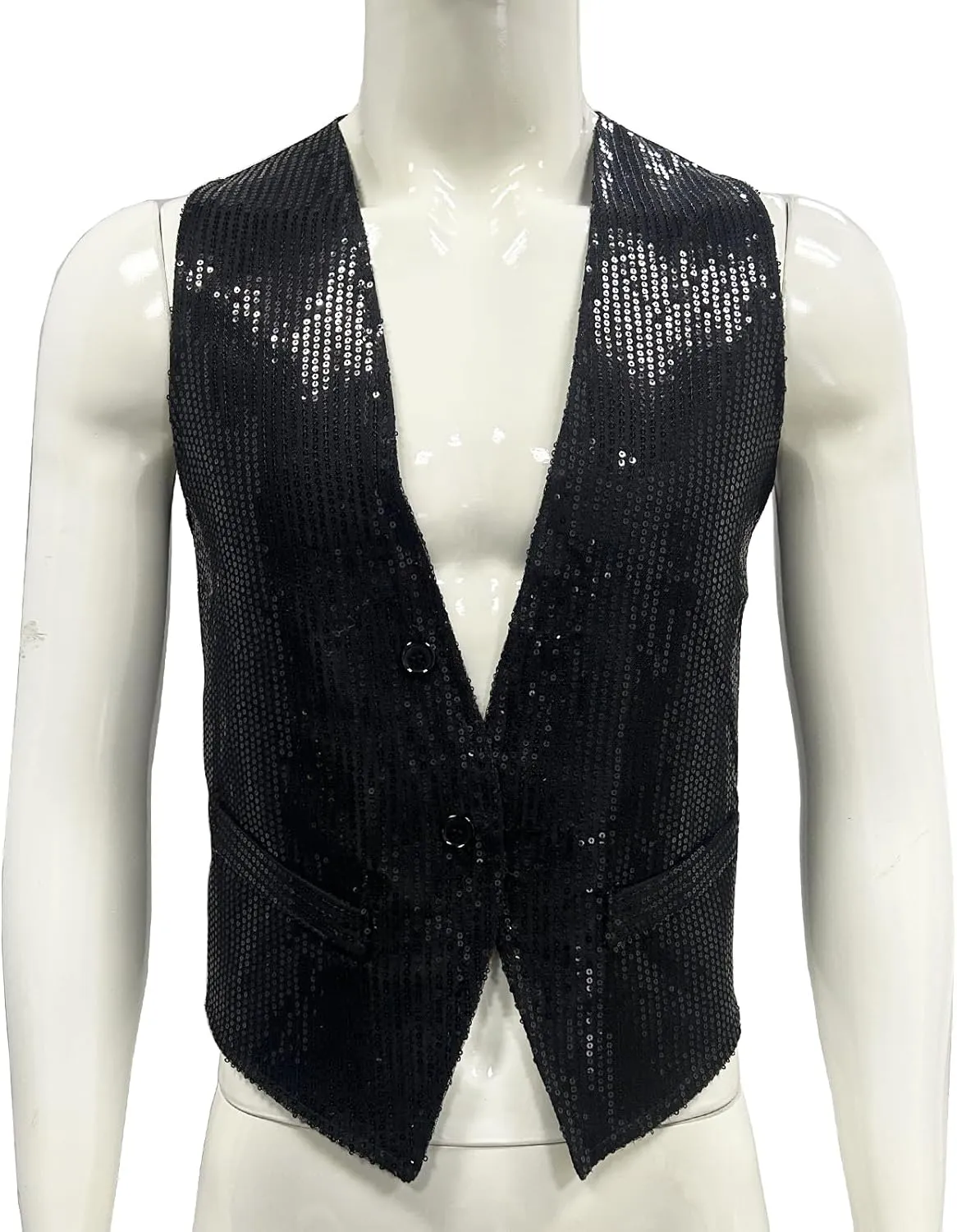 Men's Sequins Vest Slim Fit Christmas Party Vest Hip Hop Disco Dance Waistcoat Performance Show Jacket