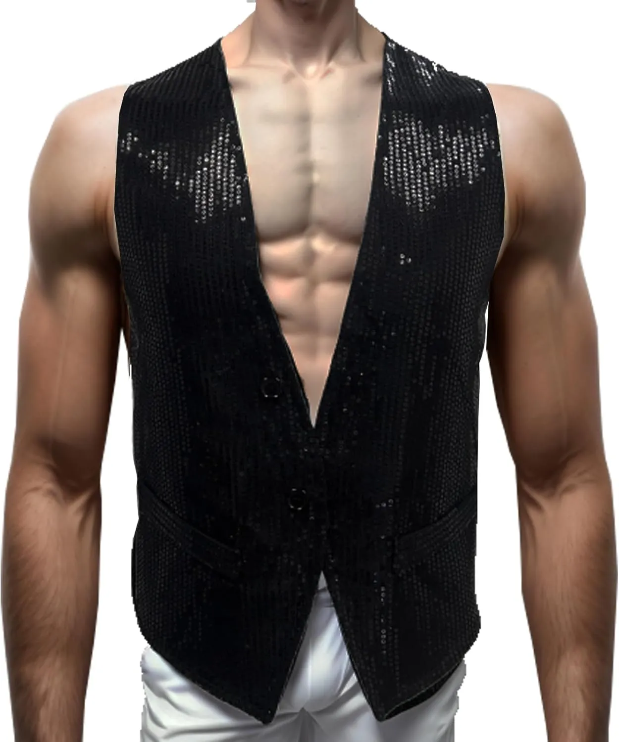 Men's Sequins Vest Slim Fit Christmas Party Vest Hip Hop Disco Dance Waistcoat Performance Show Jacket