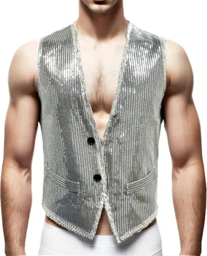 Men's Sequins Vest Slim Fit Christmas Party Vest Hip Hop Disco Dance Waistcoat Performance Show Jacket
