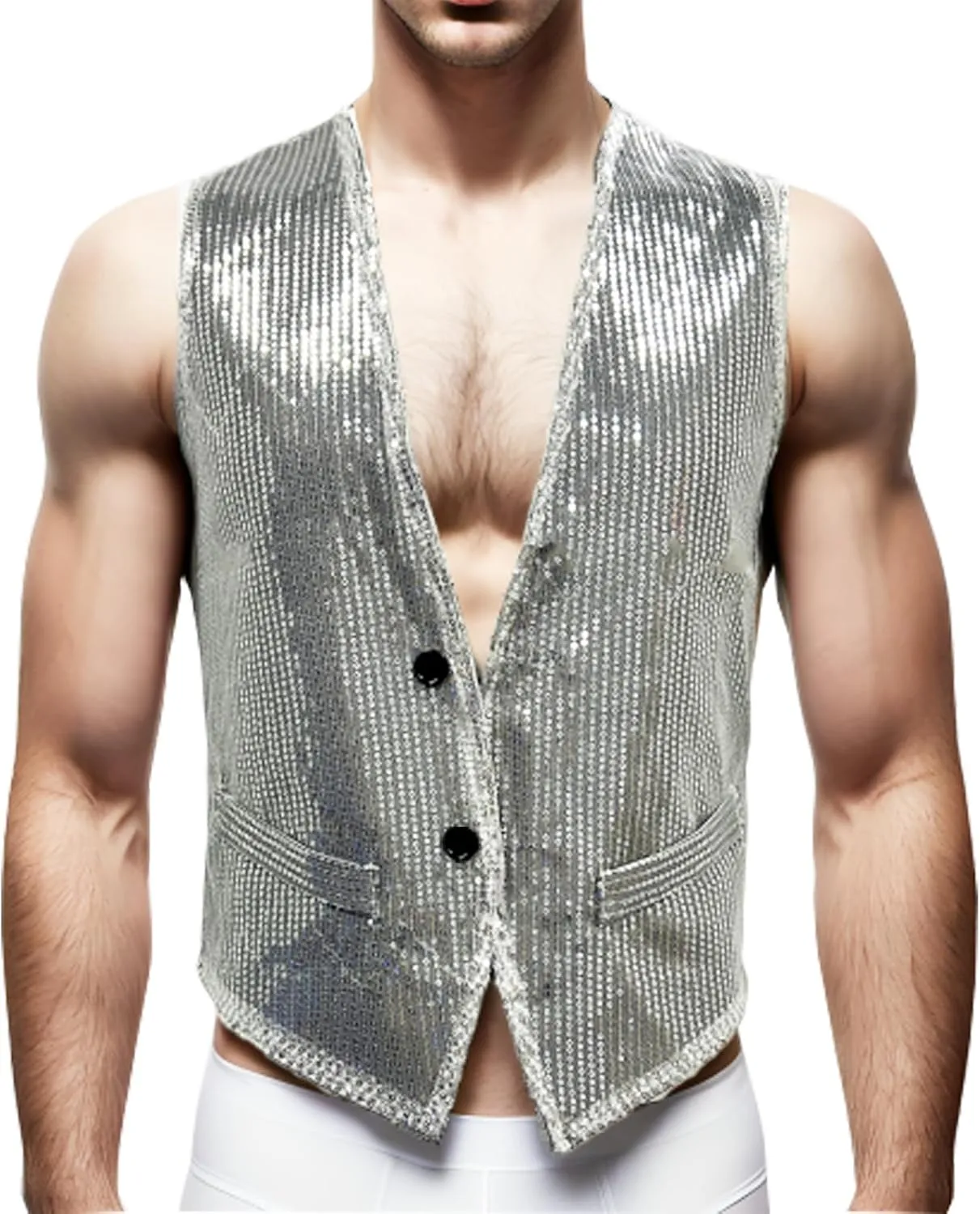 Men's Sequins Vest Slim Fit Christmas Party Vest Hip Hop Disco Dance Waistcoat Performance Show Jacket