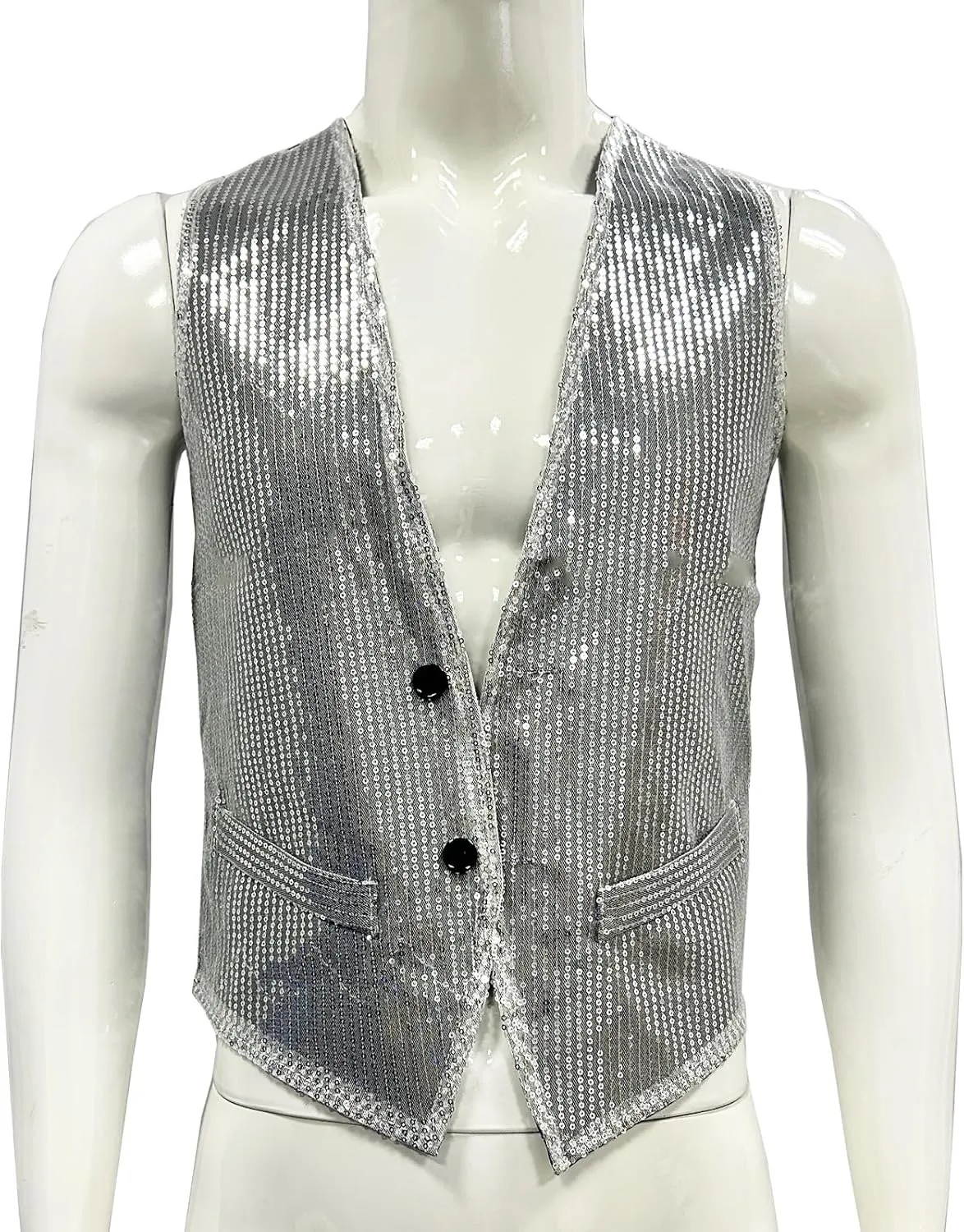 Men's Sequins Vest Slim Fit Christmas Party Vest Hip Hop Disco Dance Waistcoat Performance Show Jacket