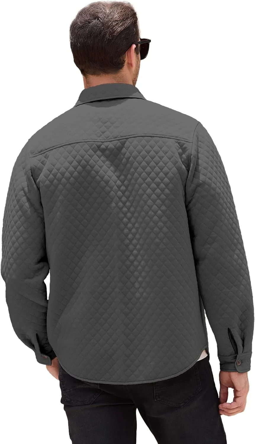 Mens Shacket Long Sleeve Shirt Jacket with Pockets Lightweight Quilted Overshirt