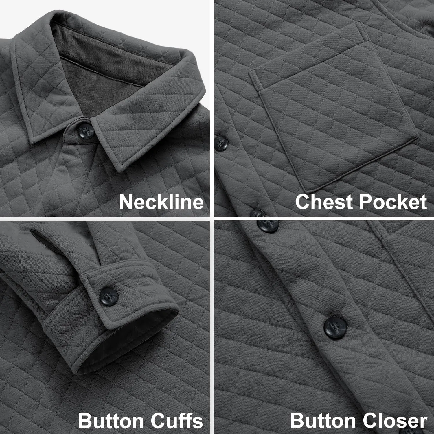 Mens Shacket Long Sleeve Shirt Jacket with Pockets Lightweight Quilted Overshirt