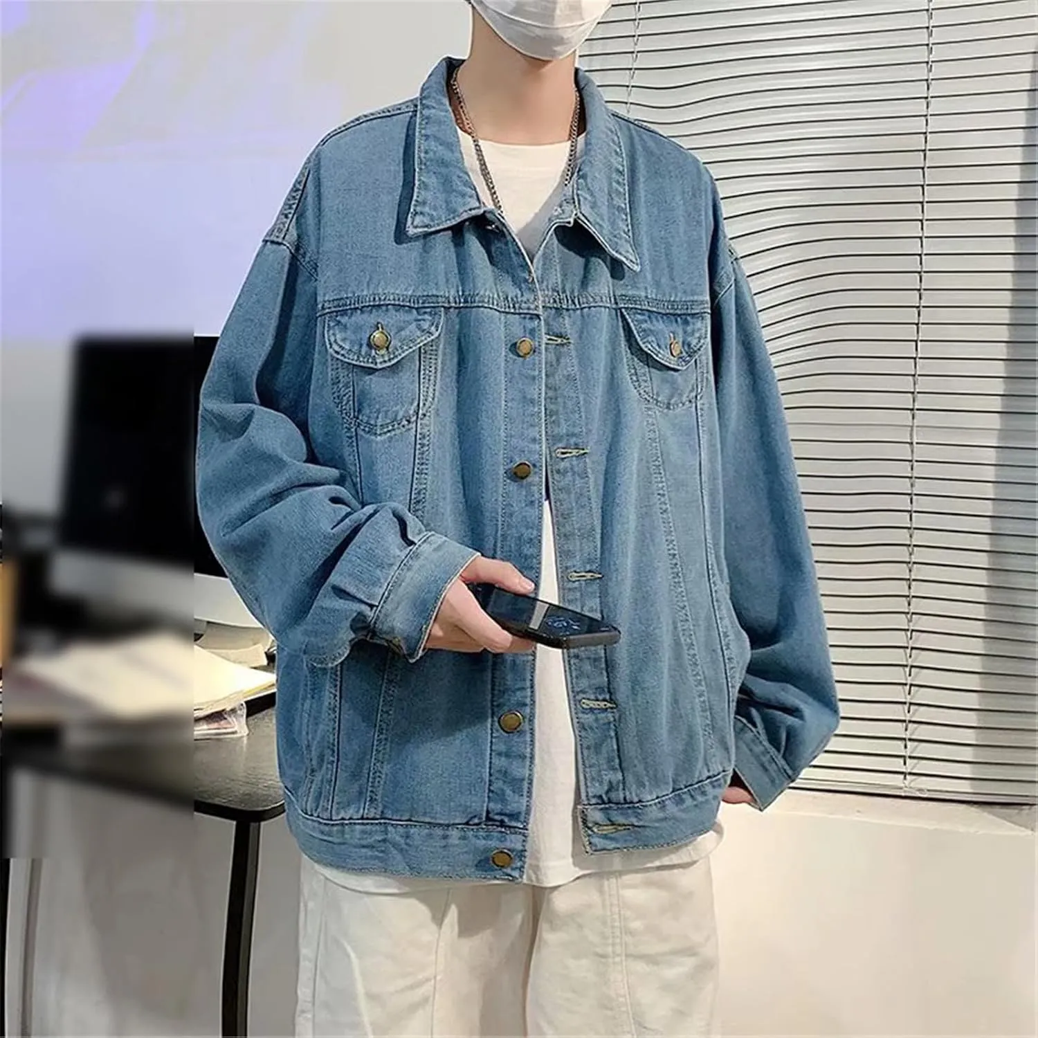 Mens Short Black Denim Jacket Men Jeans Jacket Coats Casual Pockets Streetwear Man Clothing Outwear