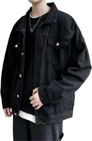 Mens Short Black Denim Jacket Men Jeans Jacket Coats Casual Pockets Streetwear Man Clothing Outwear