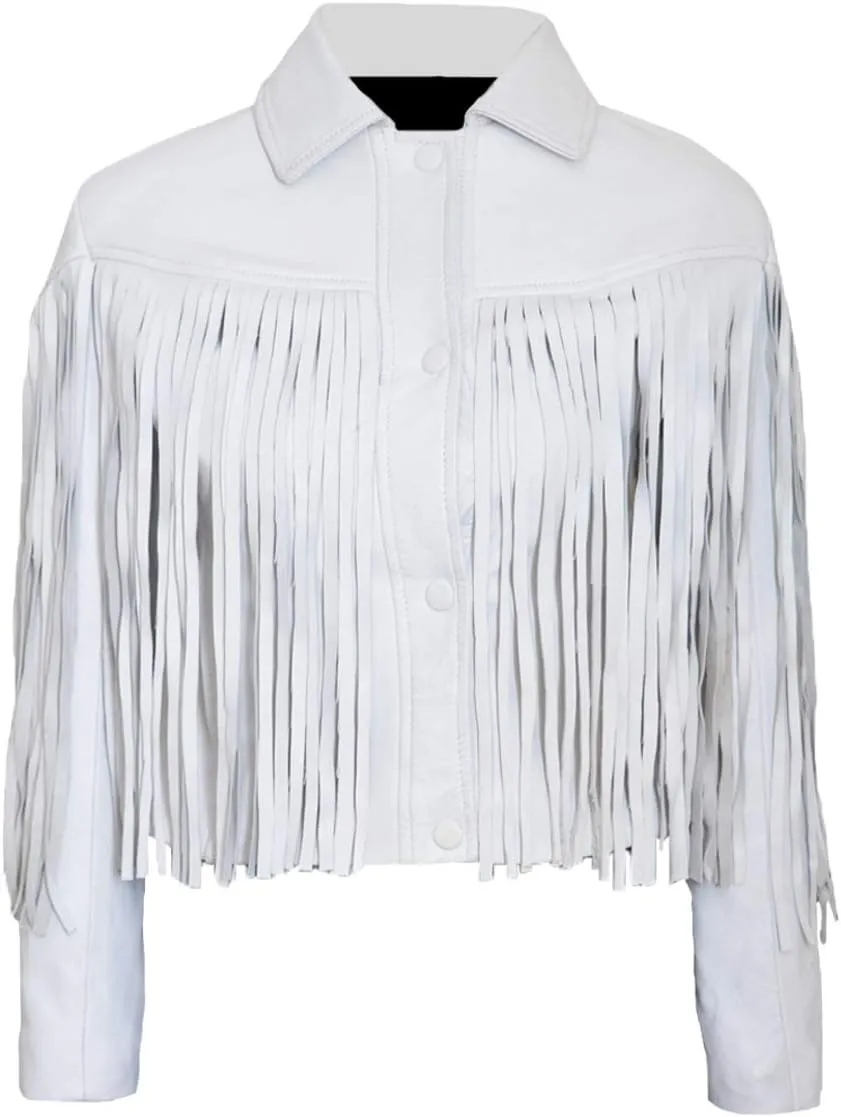 Mia Sara Cosplay Marina Fringe Style Formal Outerwear Genuine Lambskin Leather Motorcycle Jacket