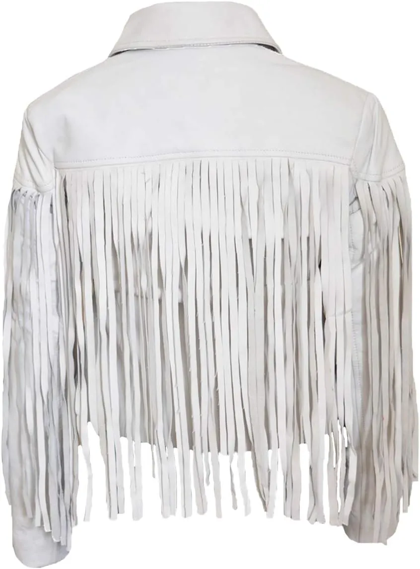 Mia Sara Cosplay Marina Fringe Style Formal Outerwear Genuine Lambskin Leather Motorcycle Jacket