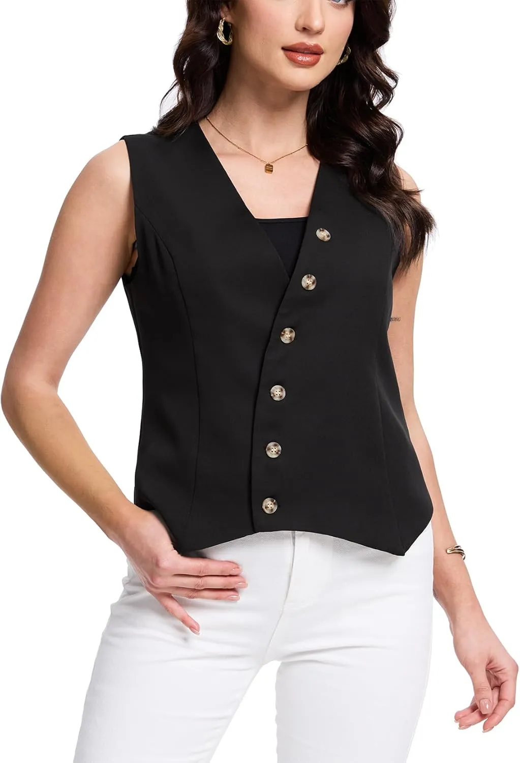 MISS MOLY Women's 2025 Trendy Blazer Vest Summer Sleeveless Outerwear Fully Lined Button Suit Waistcoat Vest