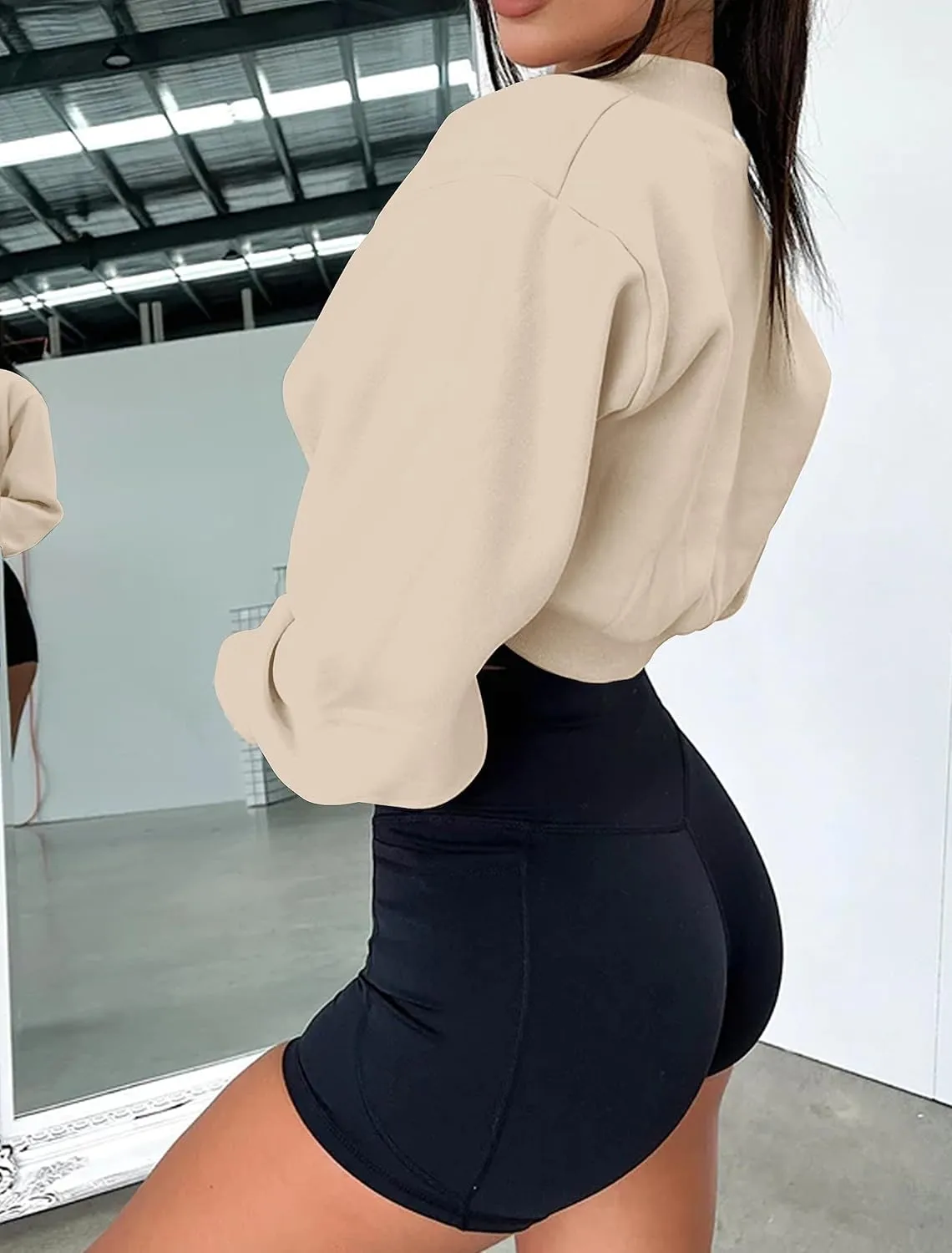 MISSACTIVER Women's Long Sleeve With Thumb Hole Bolero Shrug Top Open Front Fleece Loose Fit Cropped Shawl Sweatshirt Workout