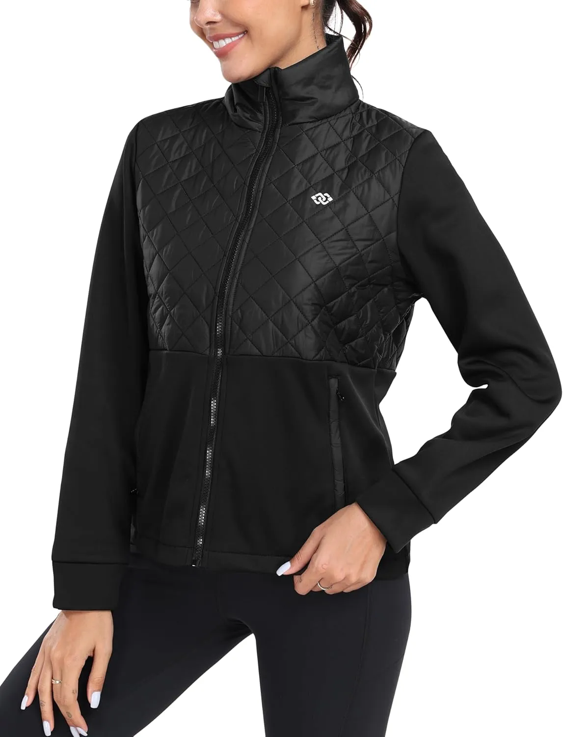 MoFiz Womens Lightweight Insulated Hiking Jacket Fleece Lined Thermal Hybrid Softshell Full Zip Winter Fall Running Coat