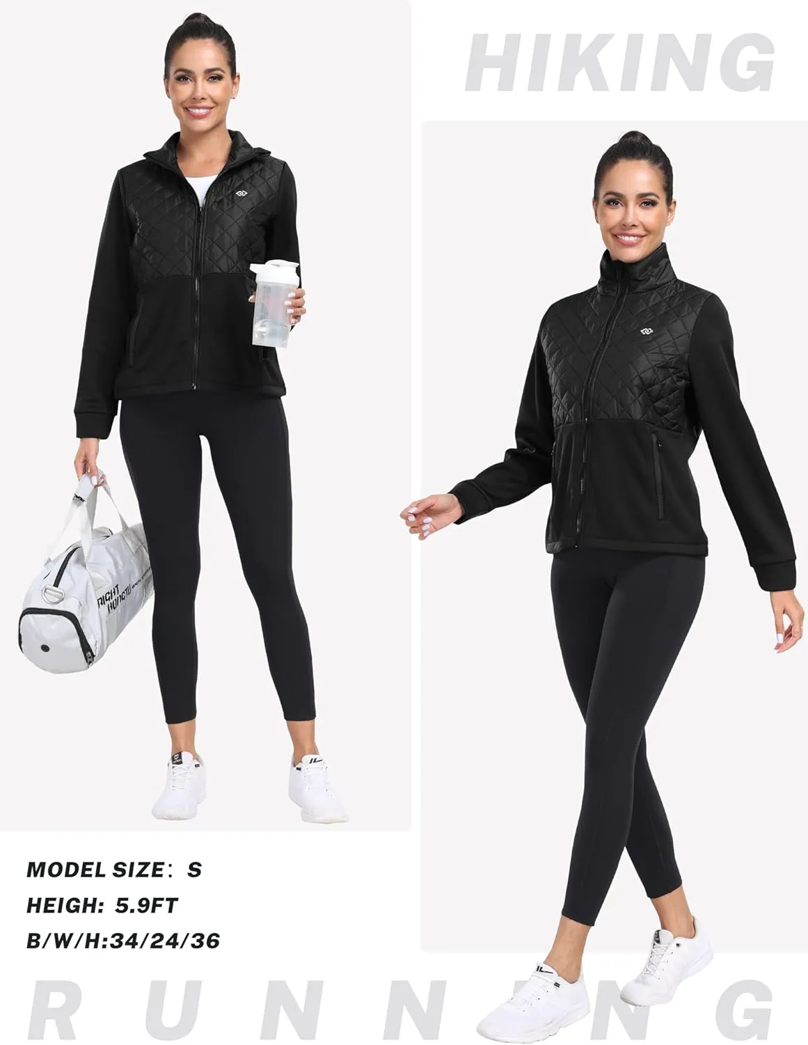 MoFiz Womens Lightweight Insulated Hiking Jacket Fleece Lined Thermal Hybrid Softshell Full Zip Winter Fall Running Coat