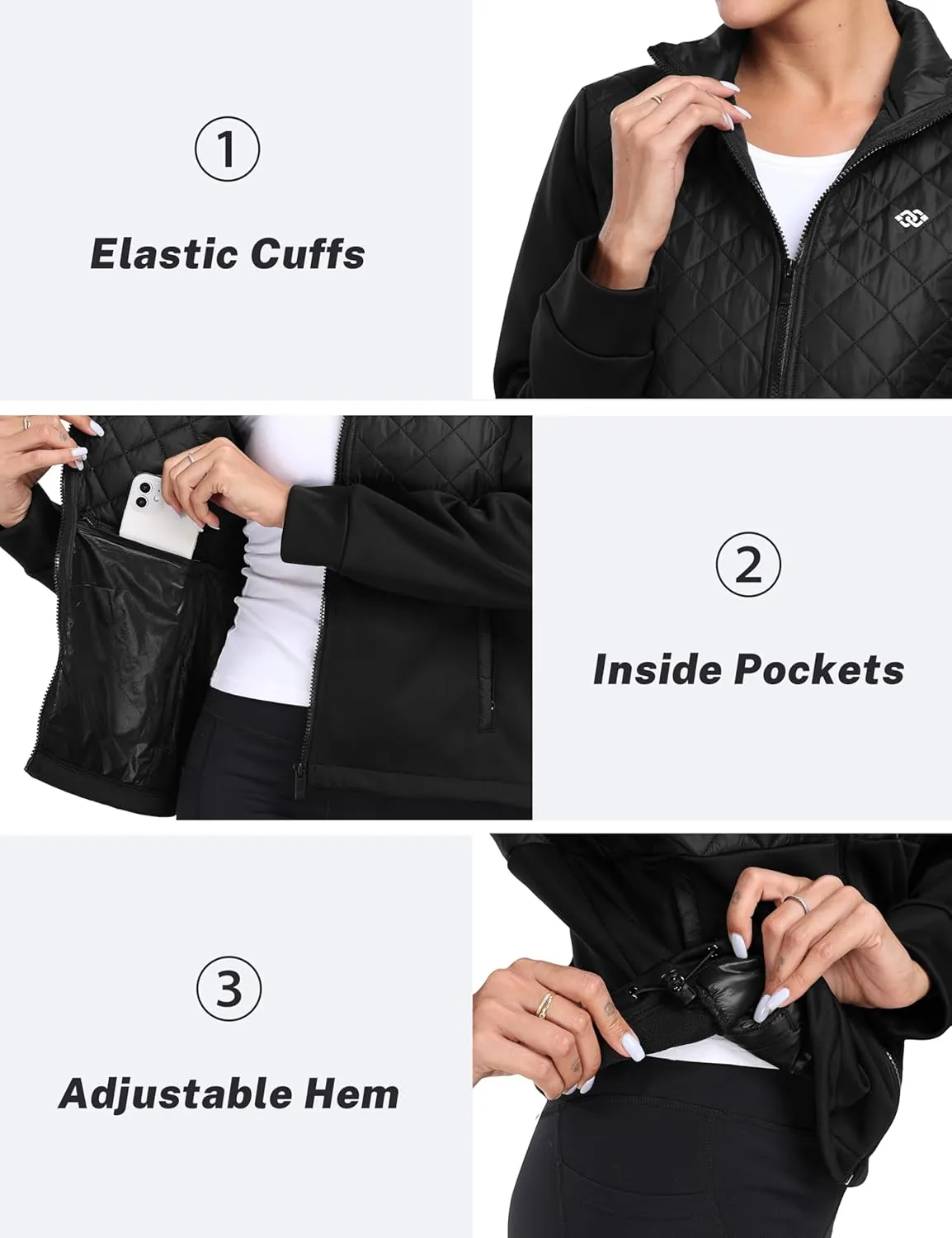 MoFiz Womens Lightweight Insulated Hiking Jacket Fleece Lined Thermal Hybrid Softshell Full Zip Winter Fall Running Coat
