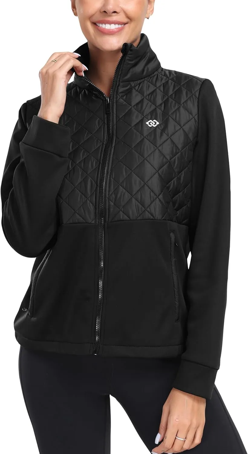 MoFiz Womens Lightweight Insulated Hiking Jacket Fleece Lined Thermal Hybrid Softshell Full Zip Winter Fall Running Coat