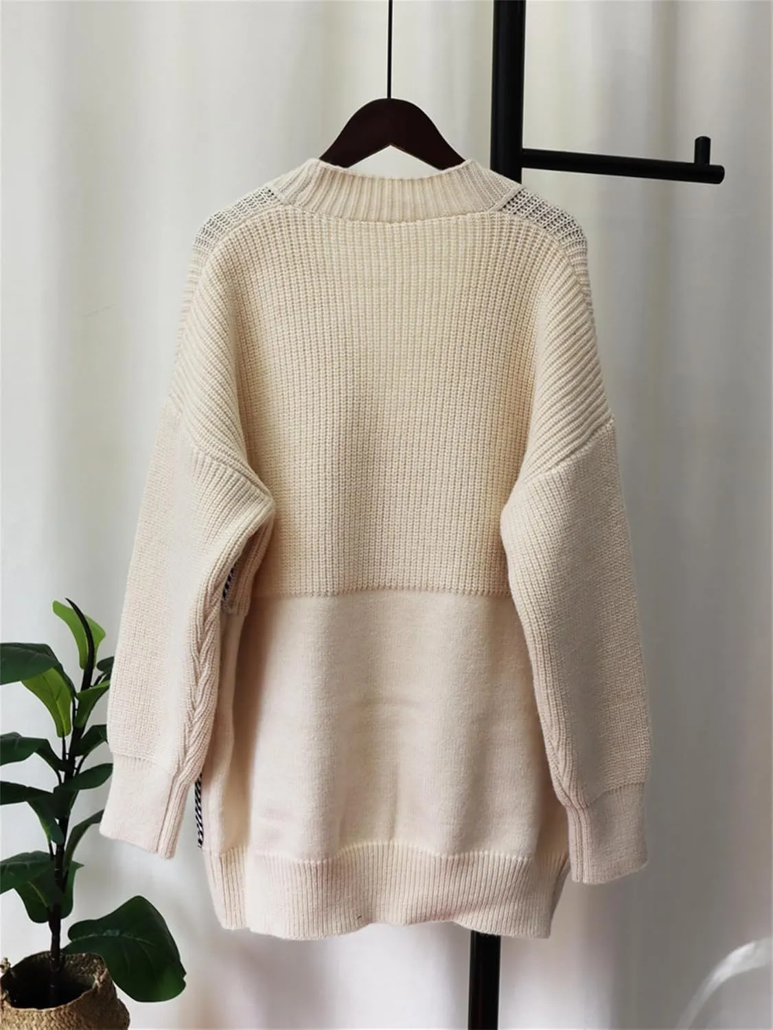 Molisry Women Cardigan Sweater Long Sleeve Denim Pockets Patchwork Button Down Casual Open Front Fall Winter