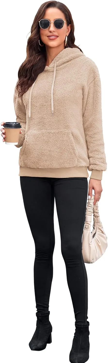 Neineiwu Womens Casual Sherpa Hoodies Fleece Sweatshirts Fuzzy Pullover Fluffy Outerwear with Pockets