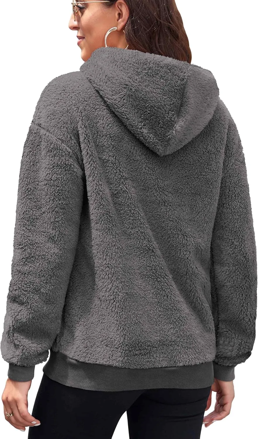 Neineiwu Womens Casual Sherpa Hoodies Fleece Sweatshirts Fuzzy Pullover Fluffy Outerwear with Pockets