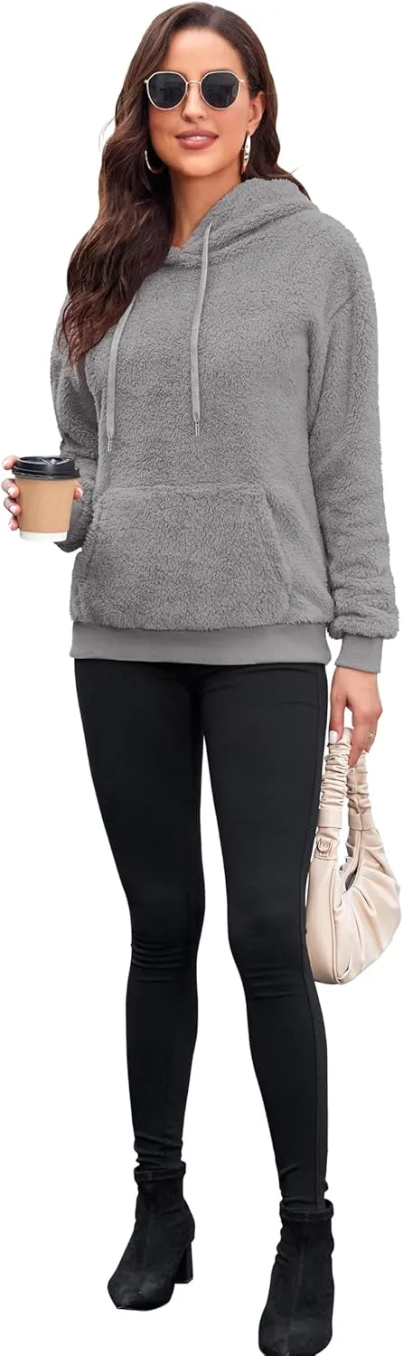 Neineiwu Womens Casual Sherpa Hoodies Fleece Sweatshirts Fuzzy Pullover Fluffy Outerwear with Pockets