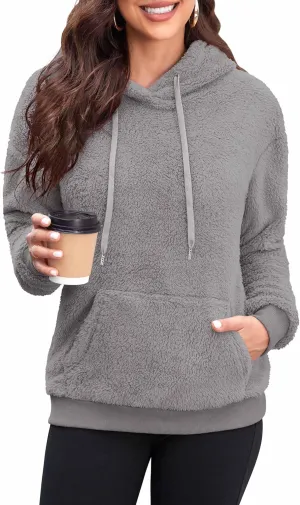 Neineiwu Womens Casual Sherpa Hoodies Fleece Sweatshirts Fuzzy Pullover Fluffy Outerwear with Pockets