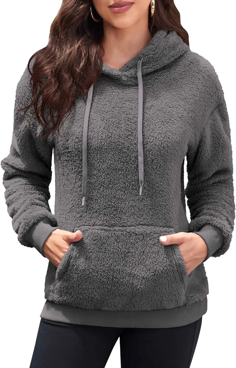 Neineiwu Womens Casual Sherpa Hoodies Fleece Sweatshirts Fuzzy Pullover Fluffy Outerwear with Pockets