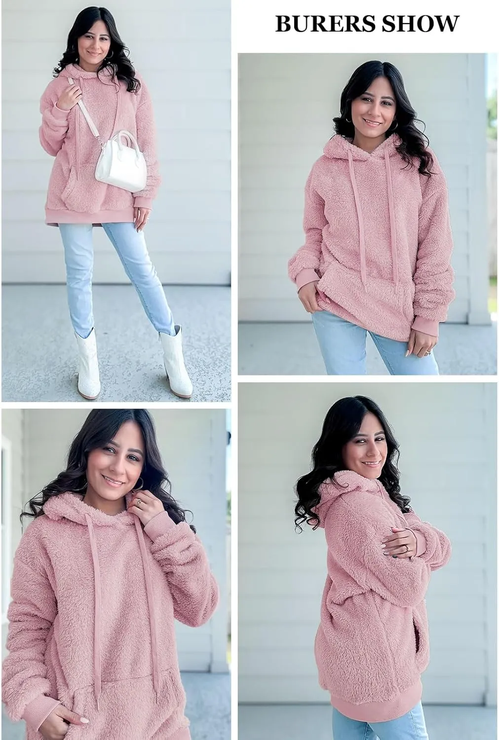 Neineiwu Womens Casual Sherpa Hoodies Fleece Sweatshirts Fuzzy Pullover Fluffy Outerwear with Pockets