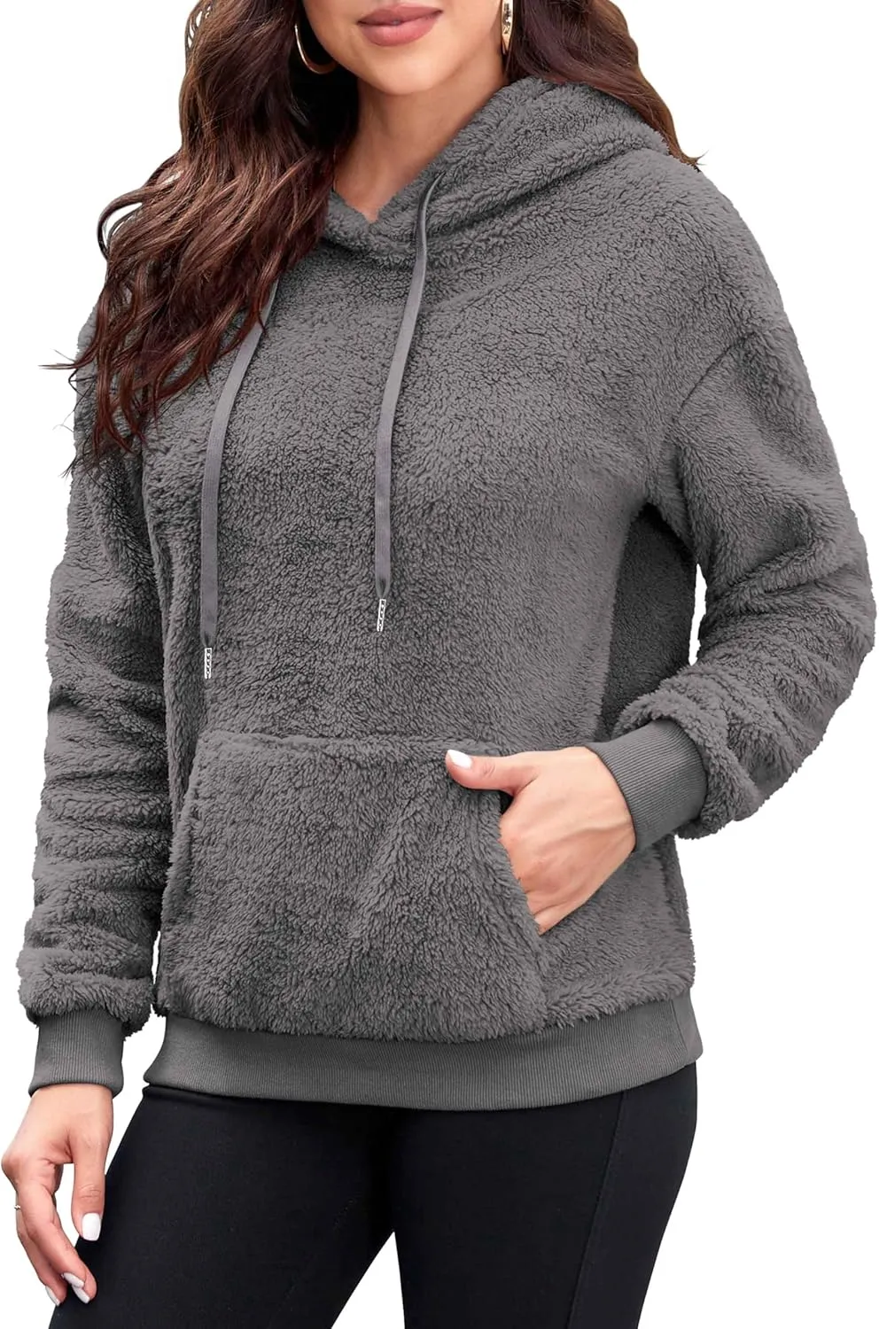 Neineiwu Womens Casual Sherpa Hoodies Fleece Sweatshirts Fuzzy Pullover Fluffy Outerwear with Pockets