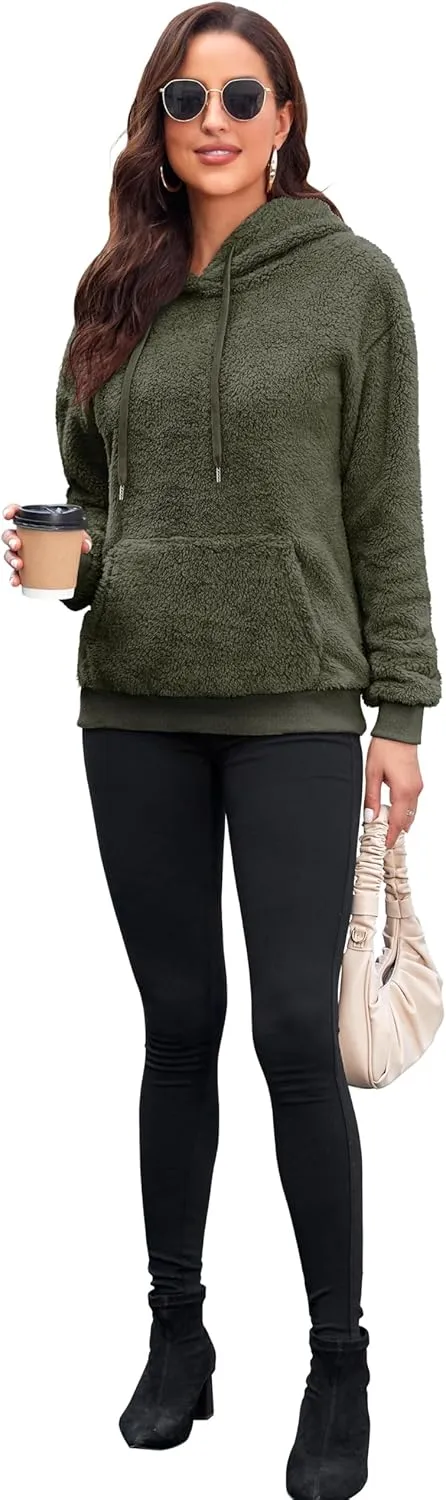 Neineiwu Womens Casual Sherpa Hoodies Fleece Sweatshirts Fuzzy Pullover Fluffy Outerwear with Pockets