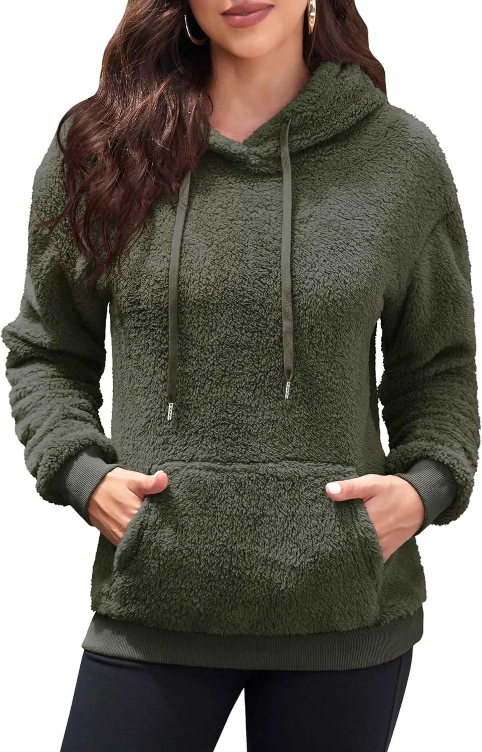 Neineiwu Womens Casual Sherpa Hoodies Fleece Sweatshirts Fuzzy Pullover Fluffy Outerwear with Pockets