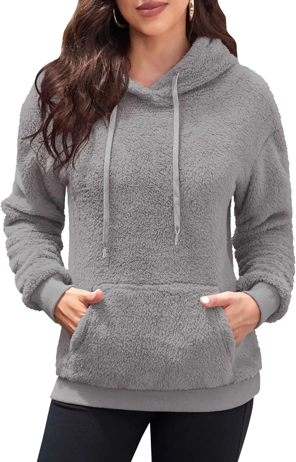 Neineiwu Womens Casual Sherpa Hoodies Fleece Sweatshirts Fuzzy Pullover Fluffy Outerwear with Pockets