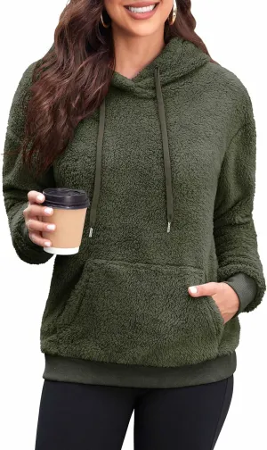 Neineiwu Womens Casual Sherpa Hoodies Fleece Sweatshirts Fuzzy Pullover Fluffy Outerwear with Pockets