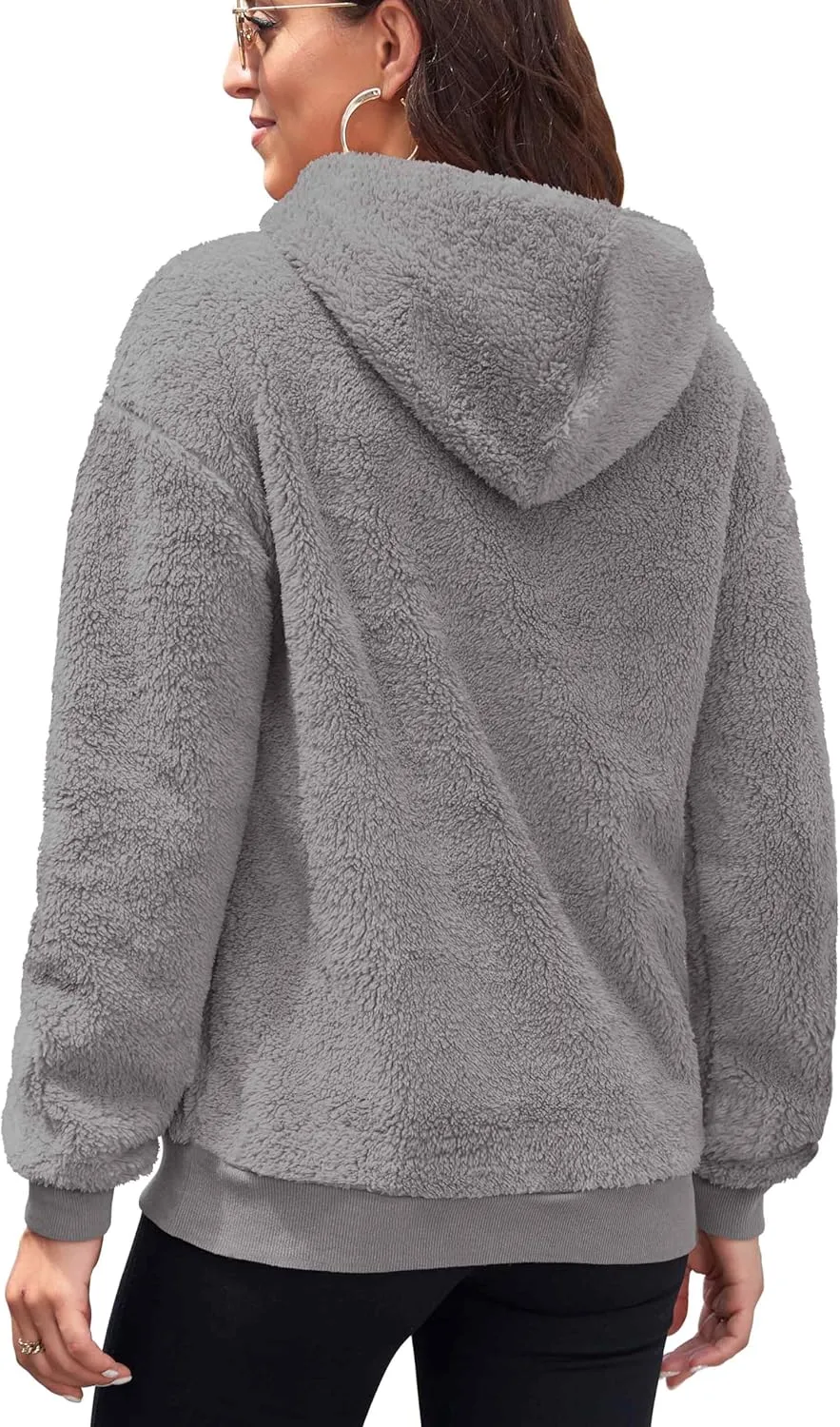 Neineiwu Womens Casual Sherpa Hoodies Fleece Sweatshirts Fuzzy Pullover Fluffy Outerwear with Pockets
