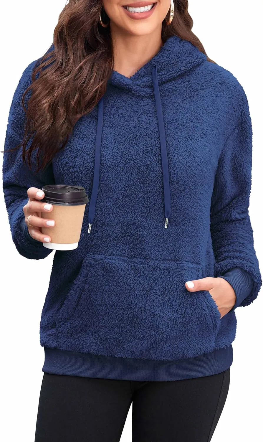 Neineiwu Womens Casual Sherpa Hoodies Fleece Sweatshirts Fuzzy Pullover Fluffy Outerwear with Pockets