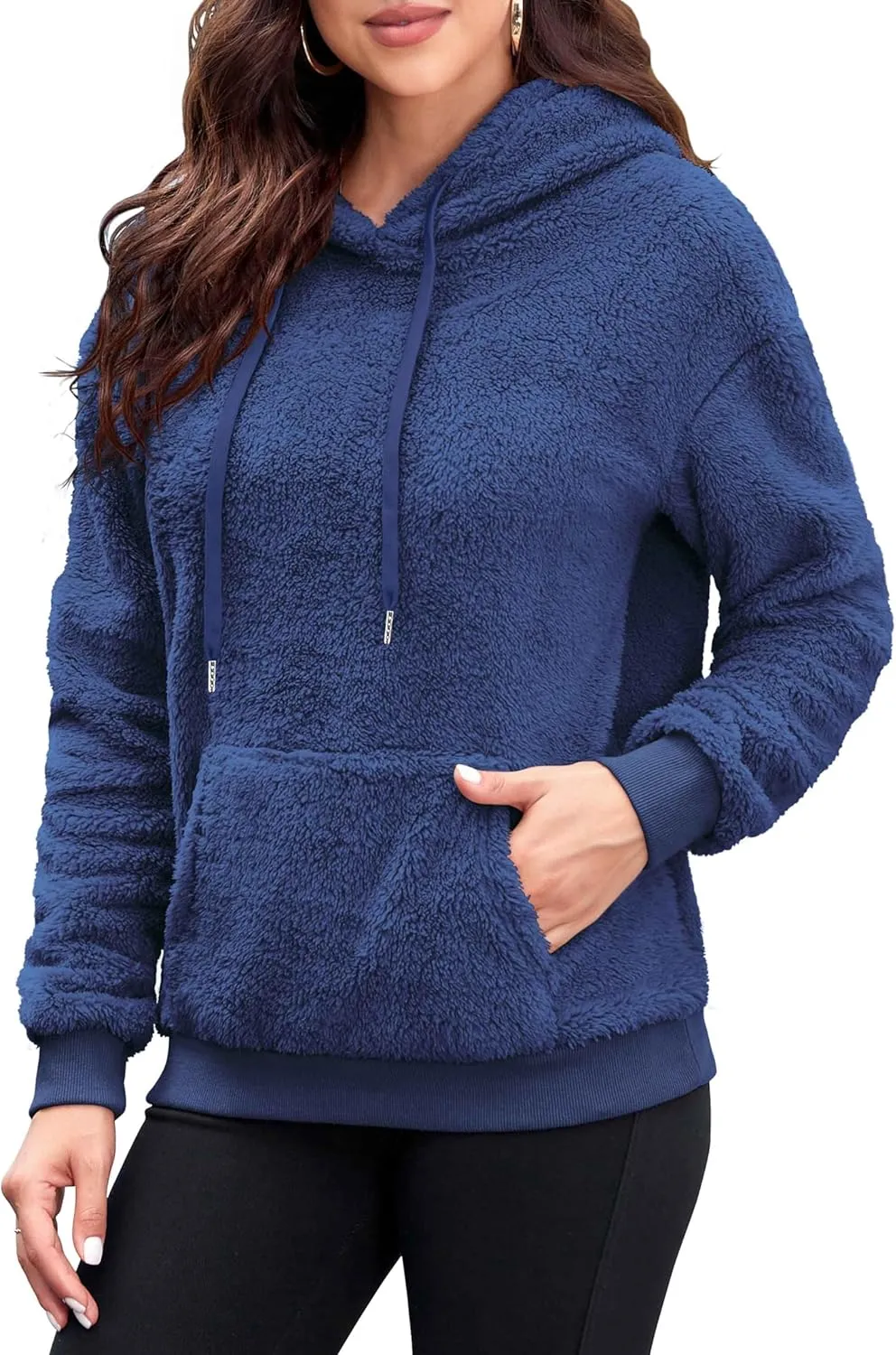 Neineiwu Womens Casual Sherpa Hoodies Fleece Sweatshirts Fuzzy Pullover Fluffy Outerwear with Pockets