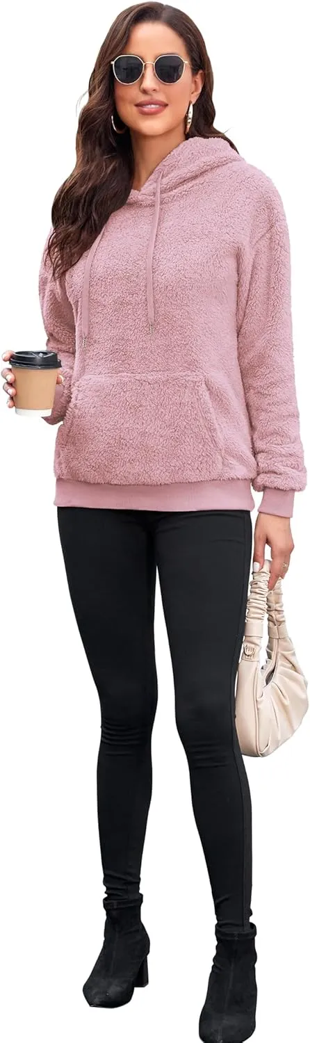 Neineiwu Womens Casual Sherpa Hoodies Fleece Sweatshirts Fuzzy Pullover Fluffy Outerwear with Pockets