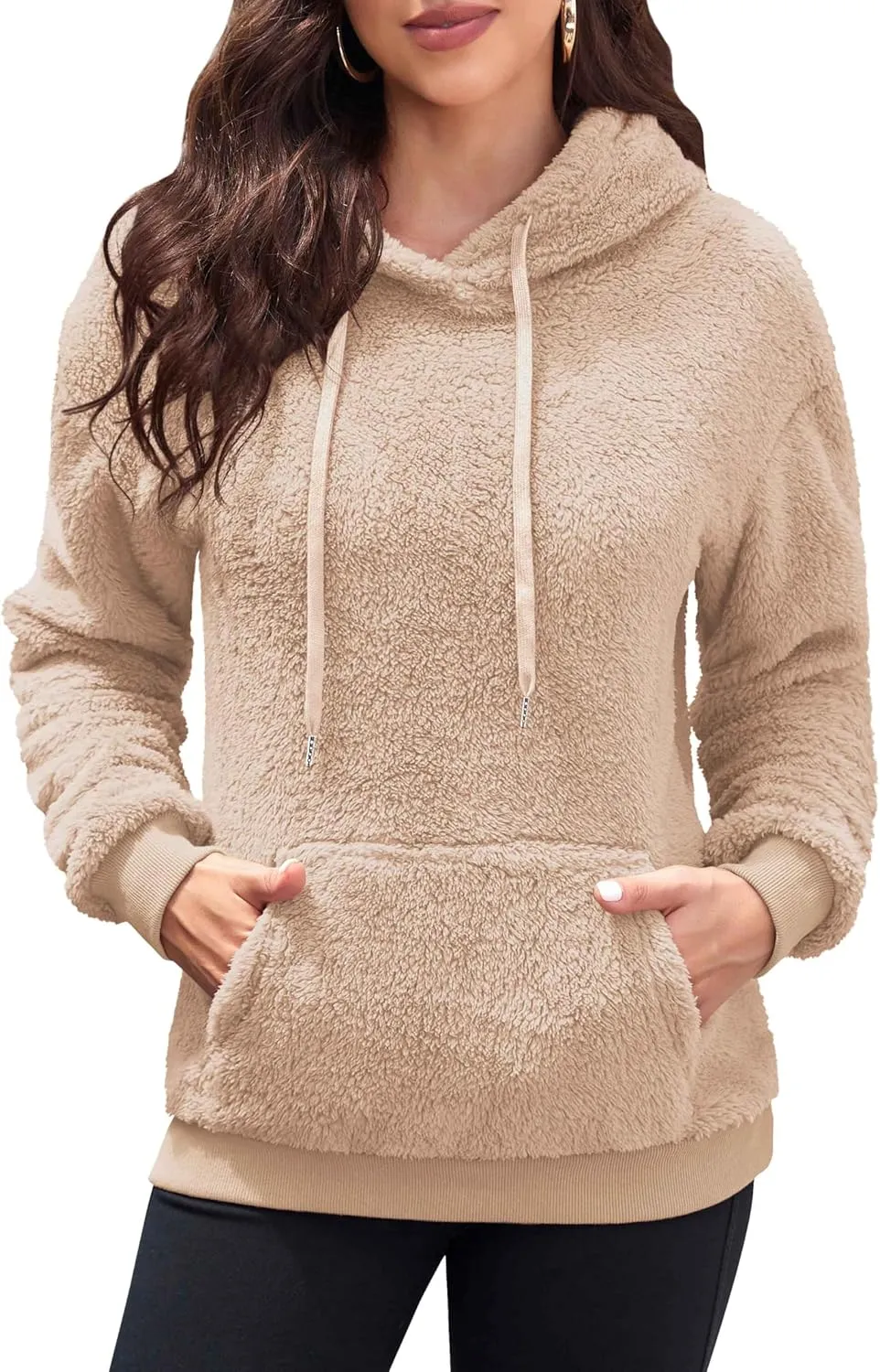 Neineiwu Womens Casual Sherpa Hoodies Fleece Sweatshirts Fuzzy Pullover Fluffy Outerwear with Pockets