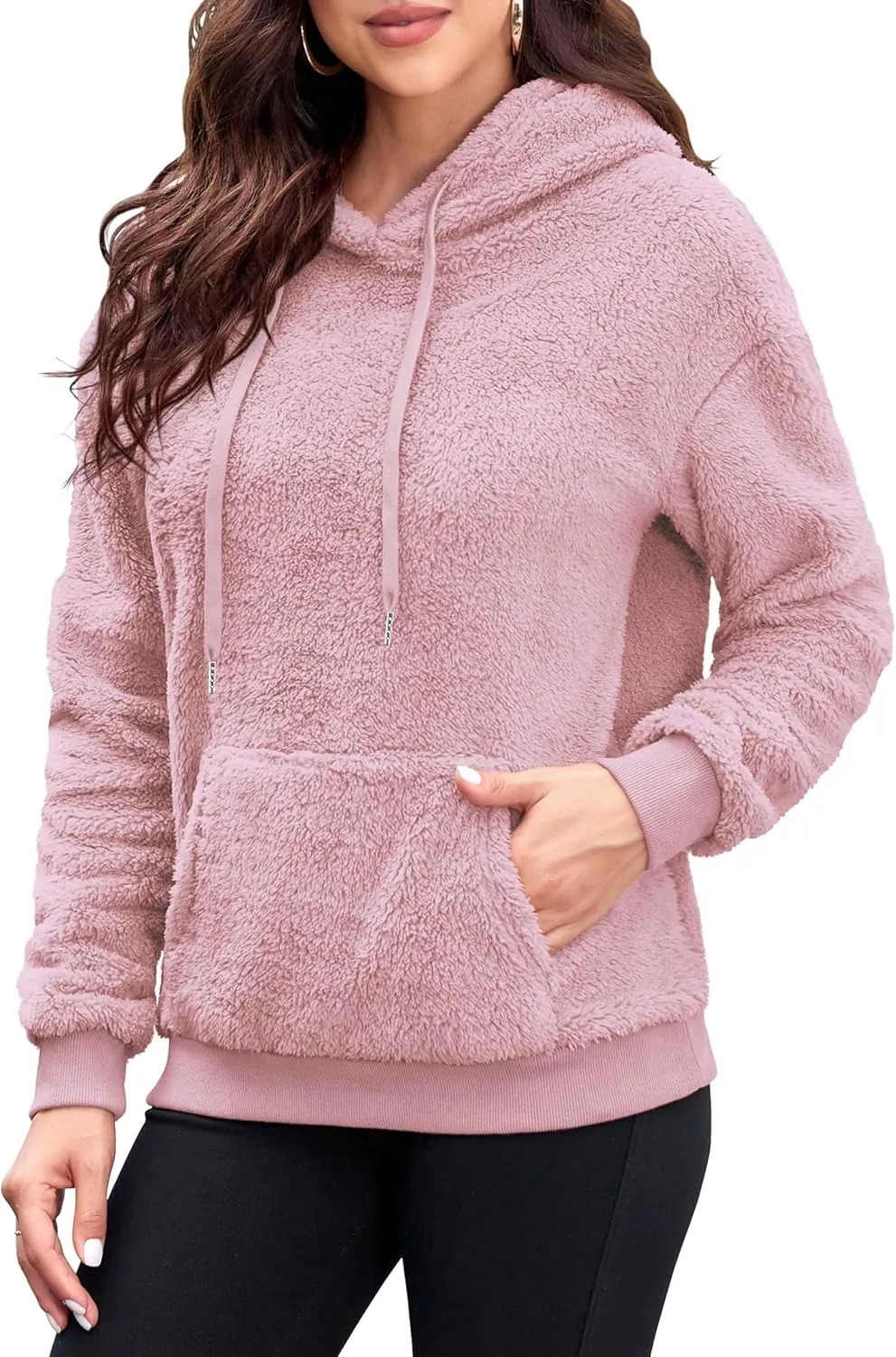 Neineiwu Womens Casual Sherpa Hoodies Fleece Sweatshirts Fuzzy Pullover Fluffy Outerwear with Pockets