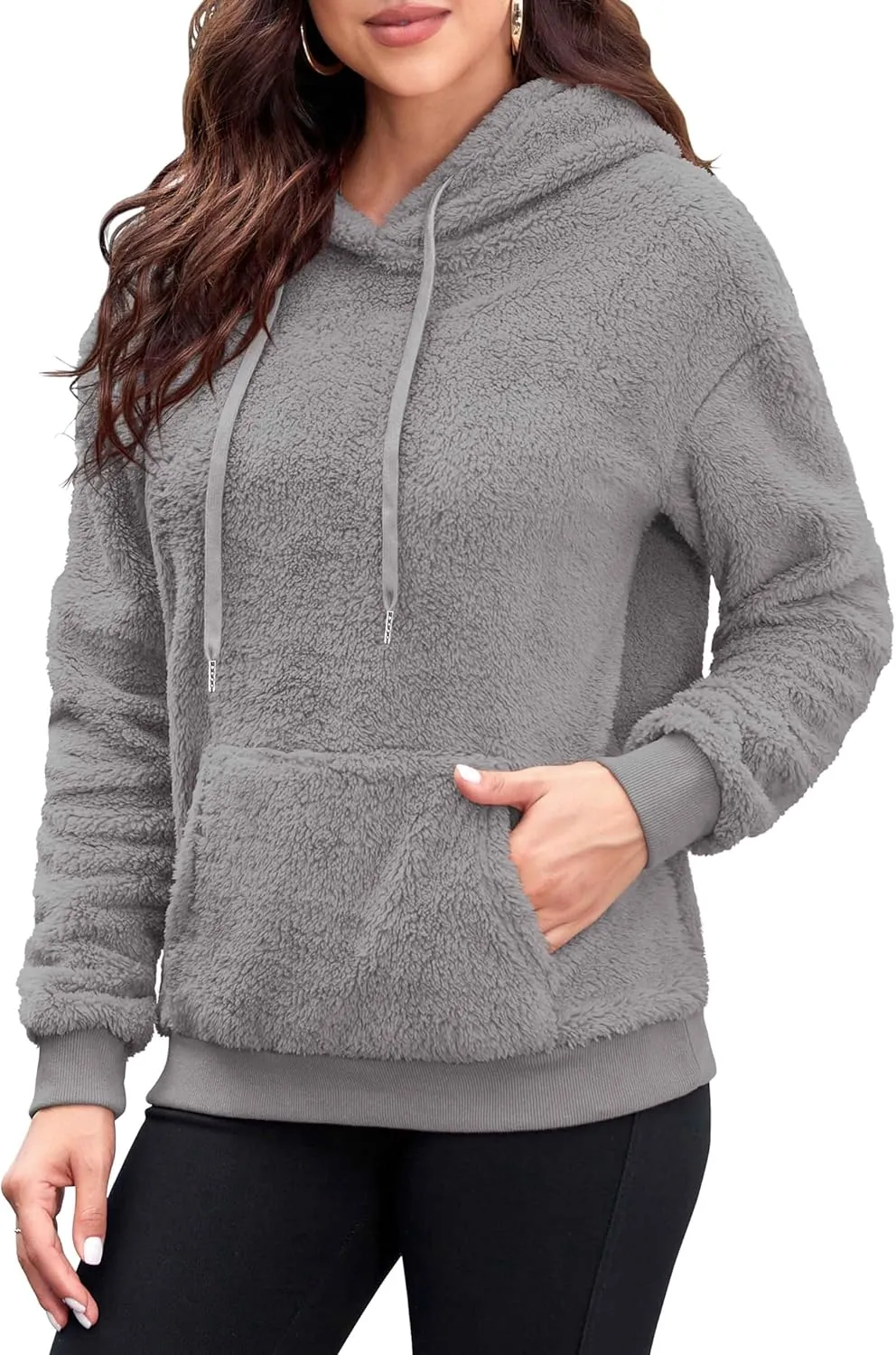 Neineiwu Womens Casual Sherpa Hoodies Fleece Sweatshirts Fuzzy Pullover Fluffy Outerwear with Pockets