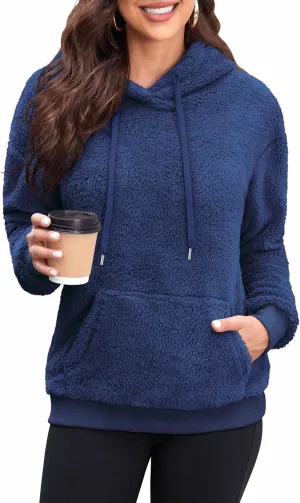 Neineiwu Womens Casual Sherpa Hoodies Fleece Sweatshirts Fuzzy Pullover Fluffy Outerwear with Pockets