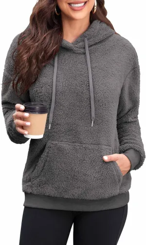 Neineiwu Womens Casual Sherpa Hoodies Fleece Sweatshirts Fuzzy Pullover Fluffy Outerwear with Pockets