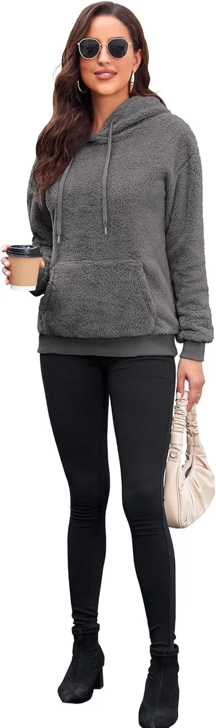 Neineiwu Womens Casual Sherpa Hoodies Fleece Sweatshirts Fuzzy Pullover Fluffy Outerwear with Pockets