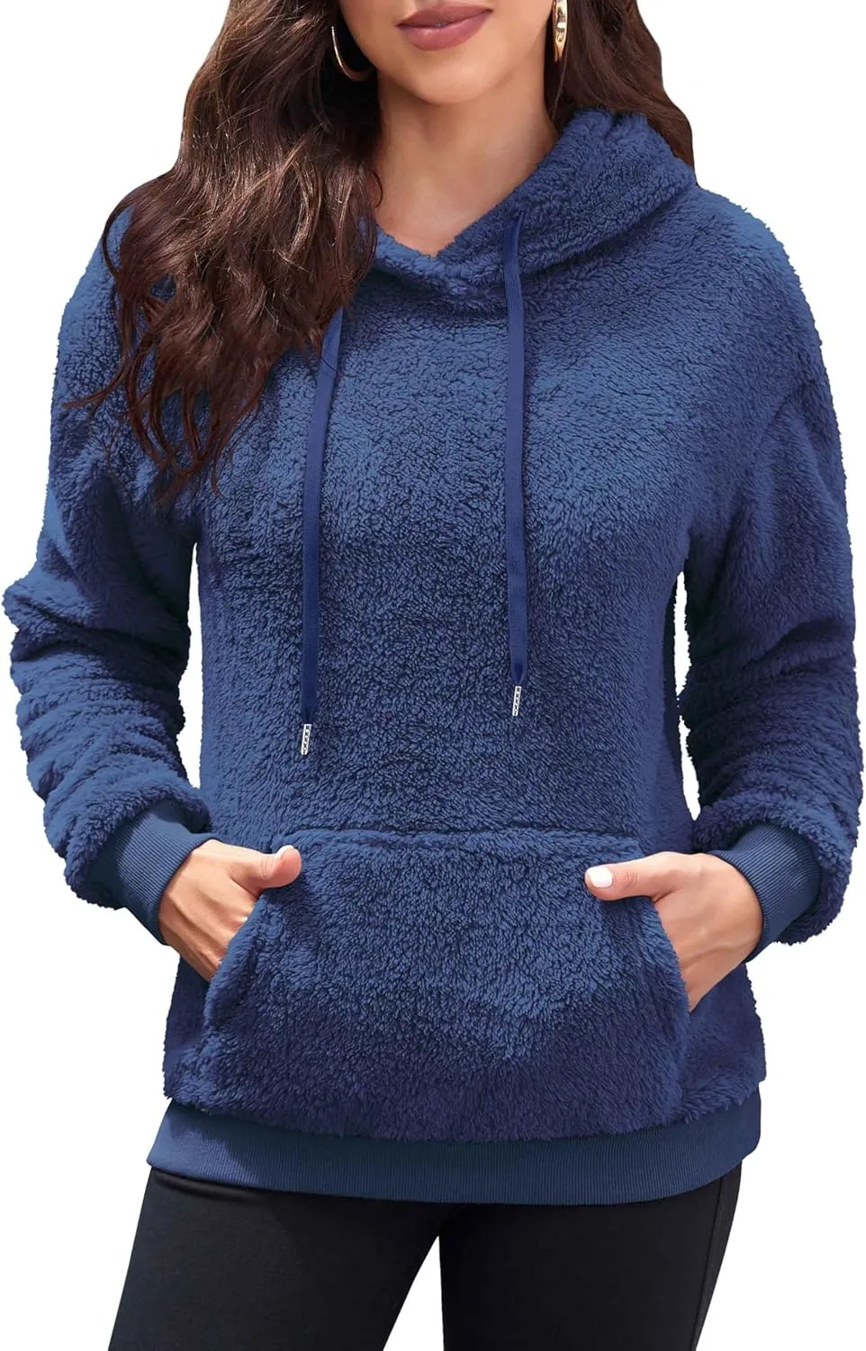 Neineiwu Womens Casual Sherpa Hoodies Fleece Sweatshirts Fuzzy Pullover Fluffy Outerwear with Pockets