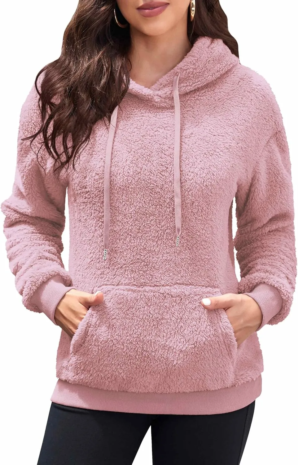 Neineiwu Womens Casual Sherpa Hoodies Fleece Sweatshirts Fuzzy Pullover Fluffy Outerwear with Pockets