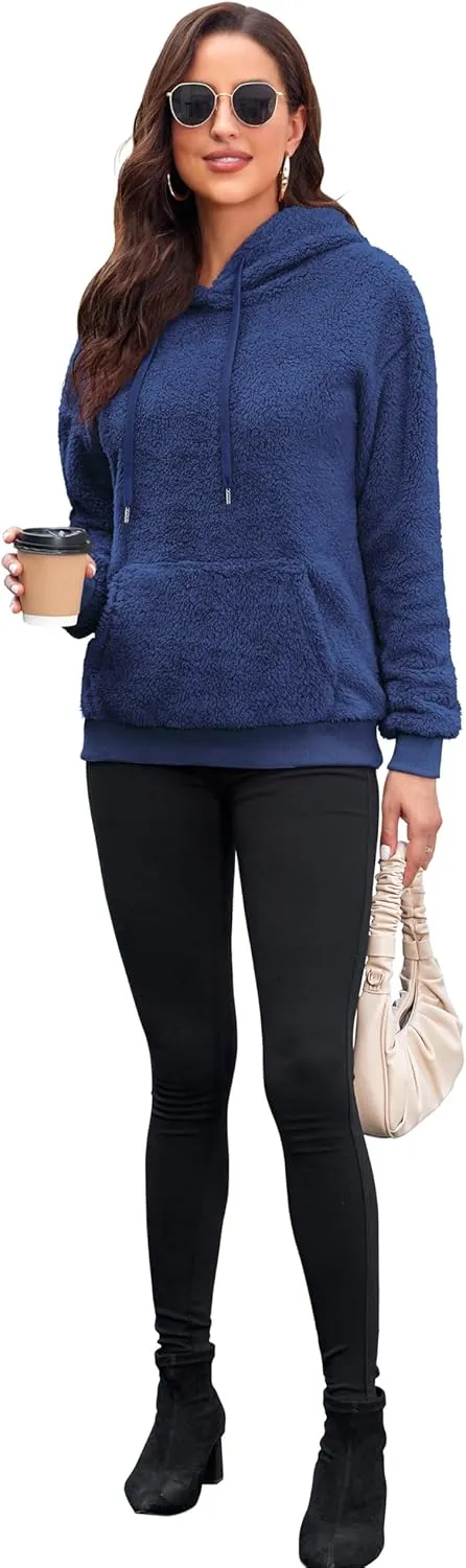 Neineiwu Womens Casual Sherpa Hoodies Fleece Sweatshirts Fuzzy Pullover Fluffy Outerwear with Pockets