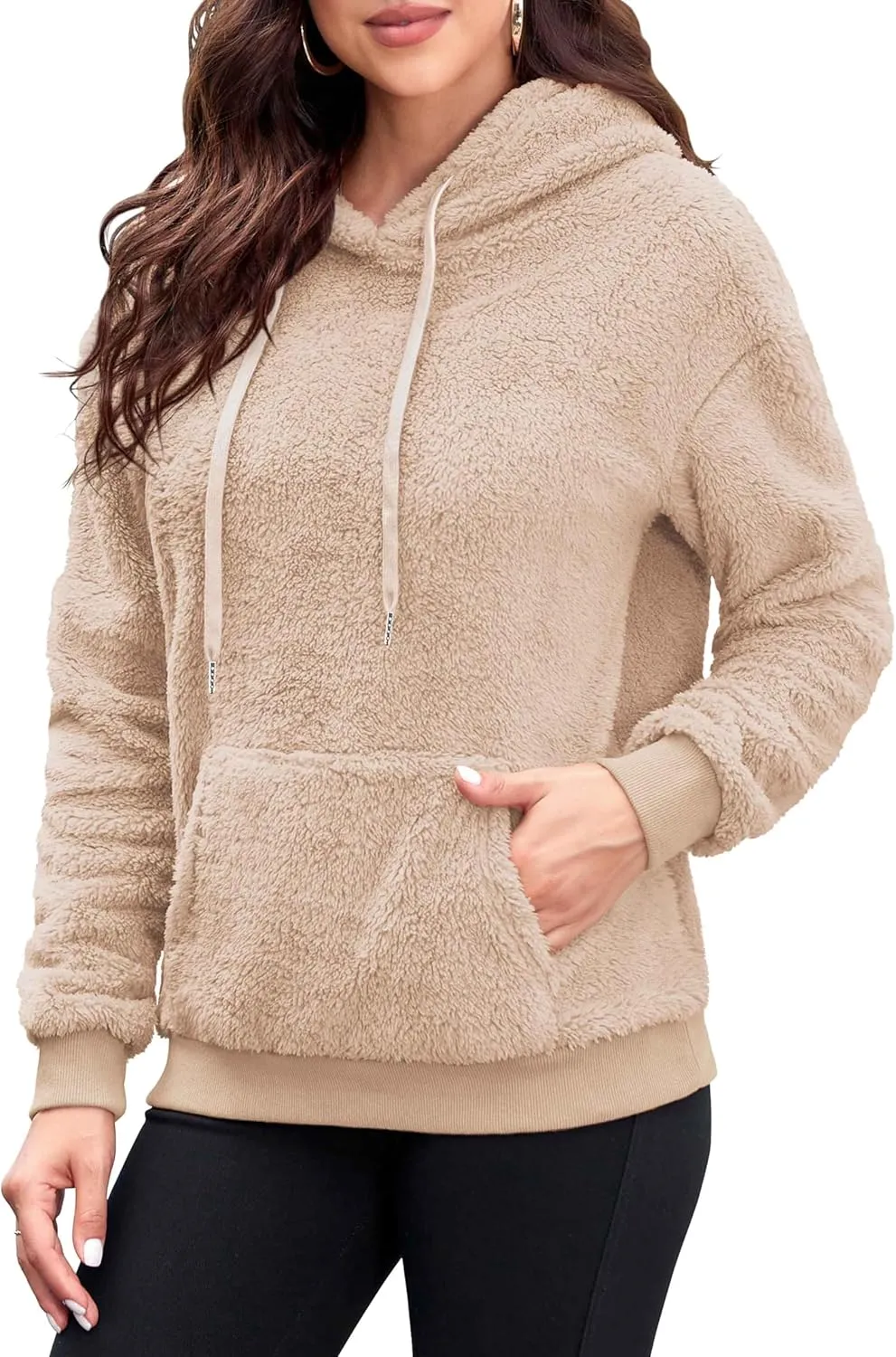 Neineiwu Womens Casual Sherpa Hoodies Fleece Sweatshirts Fuzzy Pullover Fluffy Outerwear with Pockets