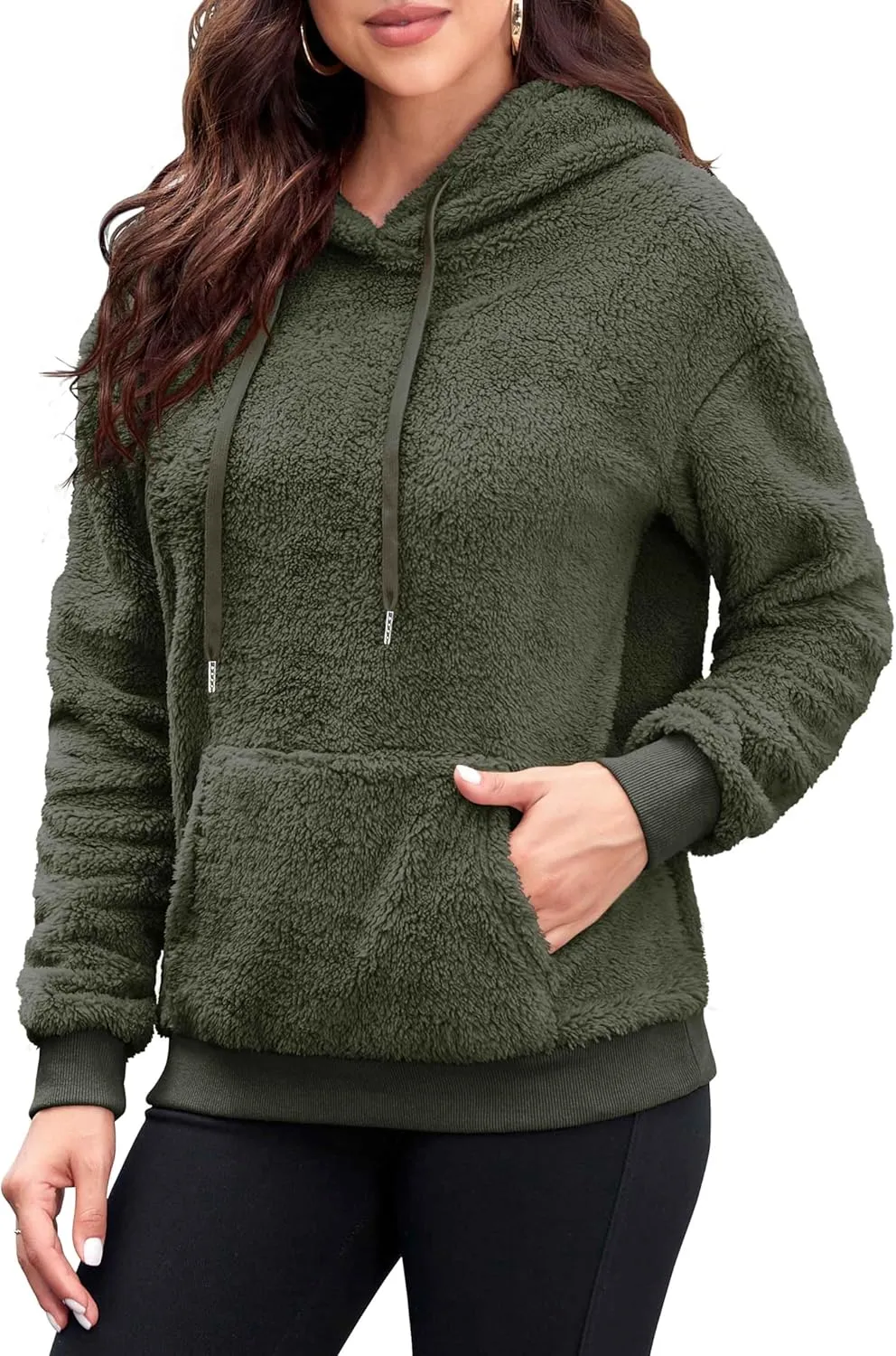Neineiwu Womens Casual Sherpa Hoodies Fleece Sweatshirts Fuzzy Pullover Fluffy Outerwear with Pockets