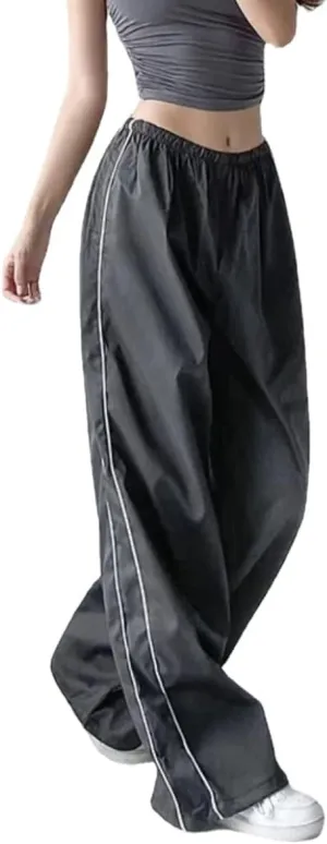 ODIZLI Parachute Pants for Women Y2k Low Rise Loose Cargo Pants Streetwear Oversized Baggy Sweatpants Joggers Pants